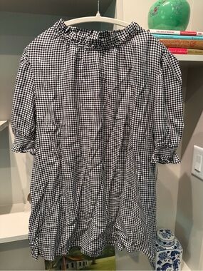 Amazon Essentials Black and White Gingham Ruffle-Neck Top